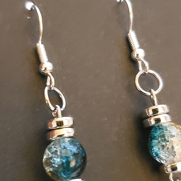 Handmade Beaded Boho Spiral Surfboard Dangle Earrings - Picture 3 of 3